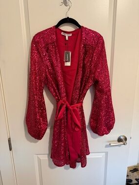 Express x Olivia Culpo Pink Sequin Wrap Dress